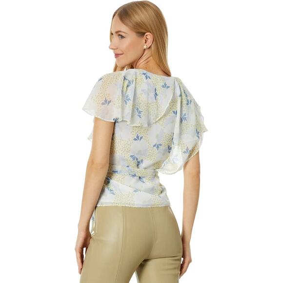 NWT TED BAKER Gemmiaa Floral Print Ruffle Wrap Blouse Blue Size 1 (4 US) - Picture 2 of 14